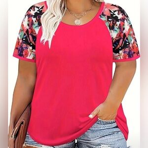 Floral Sleeve Red Women's Top